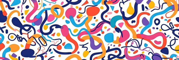 A Cute and fun abstract minimalist doodle with lines and geometric shapes. Trendy colorful simple background, wallpaper texture design for kids. Generative AI, AI