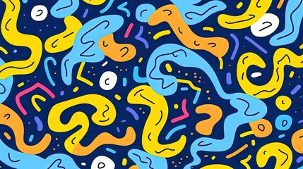 A Cute and fun abstract minimalist doodle with lines and geometric shapes. Trendy colorful simple background, wallpaper texture design for kids. Generative AI, AI