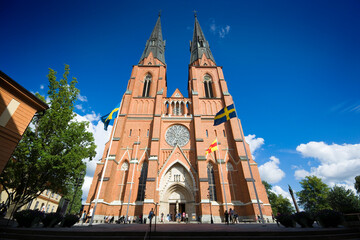 Uppsala Cathedral - the tallest church in the Nordic countries, Sweden. Unrecognizable people.
