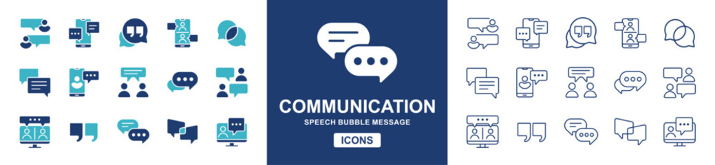 bubble speak communication icon set. Social discussion message box chatting dialogue vector illustration for web and app - obrazy, fototapety, plakaty
