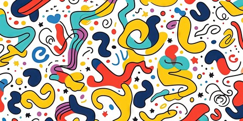 Obraz premium Fun and cute abstract minimalist doodle with lines and geometric shapes. Trendy colorful simple background, wallpaper design for kids. Generative AI, AI