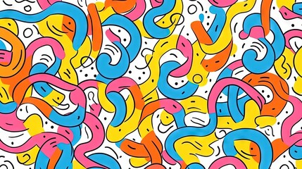 Fototapeta premium Cute and fun abstract minimalist doodle with lines and geometric shapes. Trendy colorful simple background, wallpaper design for kids. Generative AI, AI