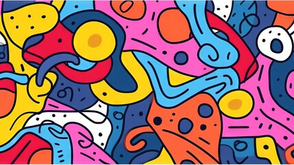 Obraz premium Cute and fun abstract minimalist doodle with lines and geometric shapes. Trendy colorful simple background, wallpaper design for kids. Generative AI, AI