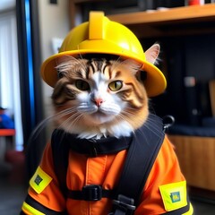 Cat dressed as a fireman.