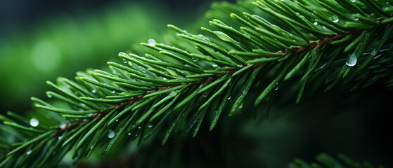 Fototapeta na wymiar A Captivating Macro View of a Fir Tree Branch, Illuminating the Delicate Details and Sublime Elegance of the Evergreen Wonder