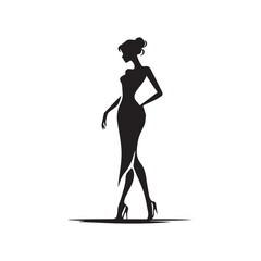 Sculpted Elegance: Black and White Women Standing Silhouettes, Minimalistic Vector Art Representing Strength, Beauty, and Timelessness for Stock Image Usage