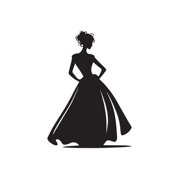 Minimalistic Elegance: Women Standing Silhouettes in Black and White Vector Art, Conveying Timeless Beauty and Poise, Ideal for Stock Image Utilization