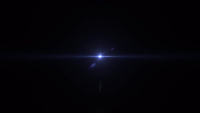 Abstract loop center flickering blue glow star optical flare shine light ray long arm animation on black background.