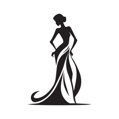 Minimalistic Beauty: Women Standing Silhouettes in Black and White Vector Art, Capturing Timeless Elegance and Poise for Diverse Stock Imagery
