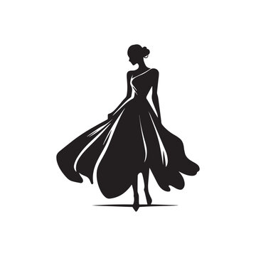 Elegance Defined: Women Standing Silhouettes in Minimalistic Vector Art, Black and White Images Capturing Timeless Beauty for Versatile Stock Imagery