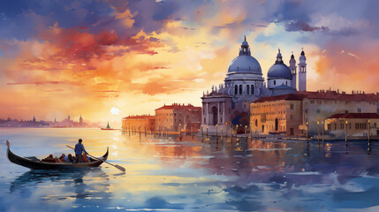 Venice Italy Watercolor Art Print | Italy Poster | Cityscape Wall Art | Art Decor	