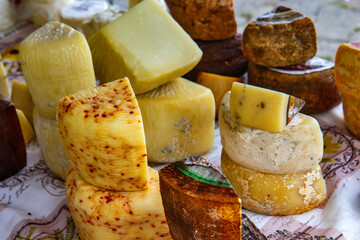 Various types of cheese on the table