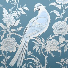 Chinoiseries style wallpaper with flower and bird in light background