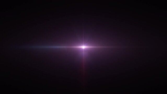 Loop center flickering pink purple star lights optical lens flares shine long arm animation art on black abstract background.Isolated with alpha channel Quicktime Prores 444 encode