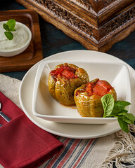 Turkish Stuffed pepper dish with rice and meat