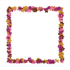 Fashionable frame of flowers. Spring background design, colorful bright flowers, decorative beautiful garden. Place for text. Design for postcard, invitation, web. Vector illustration