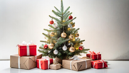 Fototapeta na wymiar christmas tree with gift boxes on white