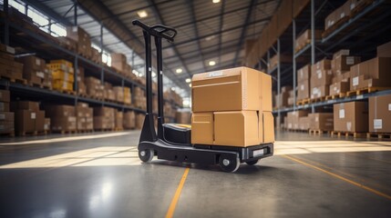 Efficient logistics! Boxes on a hand pallet truck, a symbol of streamlined distribution.