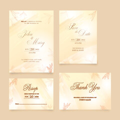 Wedding Invitation Card Suite In Beige Color.