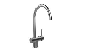 Faucet model isolated on light background, single faucet, stainless steel texture, home industry accessories, 3d rendering.