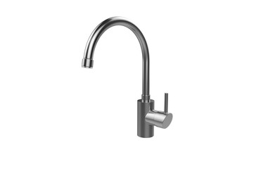 Faucet model isolated on light background, single faucet, stainless steel texture, home industry accessories, 3d rendering.