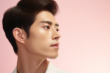 Naklejka premium Portrait of a beautiful young asian man on pink background.asian beauty