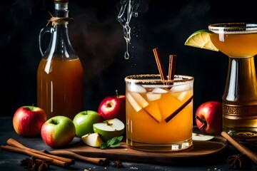mulled wine with spices, Apple cider margarita with brown sugar and spices