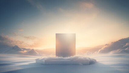 Snowdrifts and blurry light, pure snow, Pedestal, podium on snowy