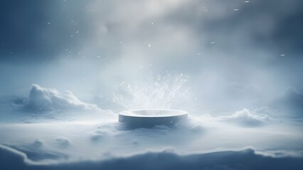 Snowdrifts and blurry light, pure snow, Pedestal, podium on snowy