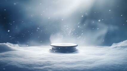 Snowdrifts and blurry light, pure snow, Pedestal, podium on snowy