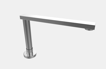 Faucet model isolated on light background, single faucet, stainless steel texture, home industry accessories, 3d rendering.