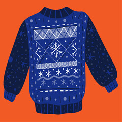 Christmas blue and white sweater with snowflakes - obrazy, fototapety, plakaty