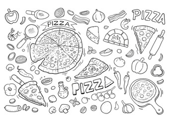 Delicious pizza hand drawn doodle