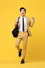 Fototapeta na wymiar full length image of young asian businessman, single color background, generative ai