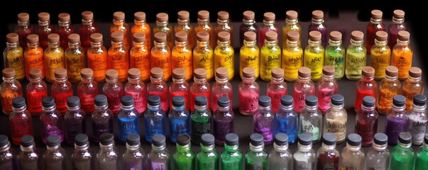 Colors in bottles assorted, paint material. 