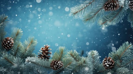 Holiday background of Christmas tree branches. Copy space