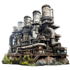 Sabotaged power plant, transparent background, isolated image, generative AI
