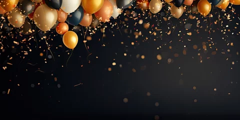 Foto op Plexiglas Elegant celebration background featuring a burst of joyous confetti and luxurious gold balloons © AI Farm