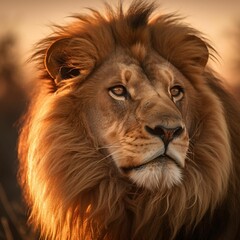 Fototapeta premium AI generated illustration of a large male African lion striding across the savanna