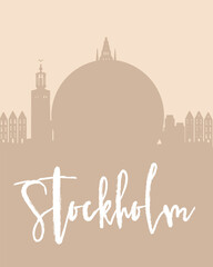 City poster of Stockholm with building silhouettes at sunset