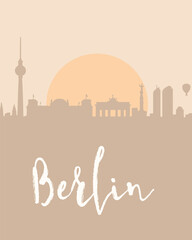 City poster of Berlin with building silhouettes at sunset