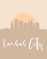 City poster of Kansas City with building silhouettes at sunset