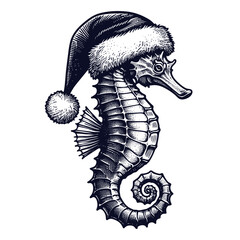 Fototapeta premium seahorse wearing a Christmas hat sketch