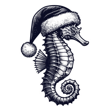 Seahorse Wearing A Christmas Hat Sketch