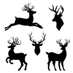 Christmas deer silhouette illustration set, reindeer design element collection