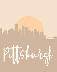 City poster of Pittsburgh with building silhouettes at sunset