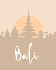 City poster of Bali with building silhouettes at sunset
