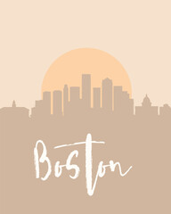 City poster of Boston with building silhouettes at sunset