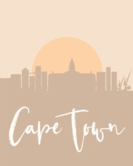 City poster of Cape Town with building silhouettes at sunset