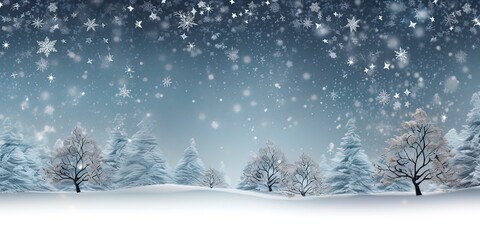 Naklejka na ściany i meble Christmas holiday trees. Border snow background. Snowflakes